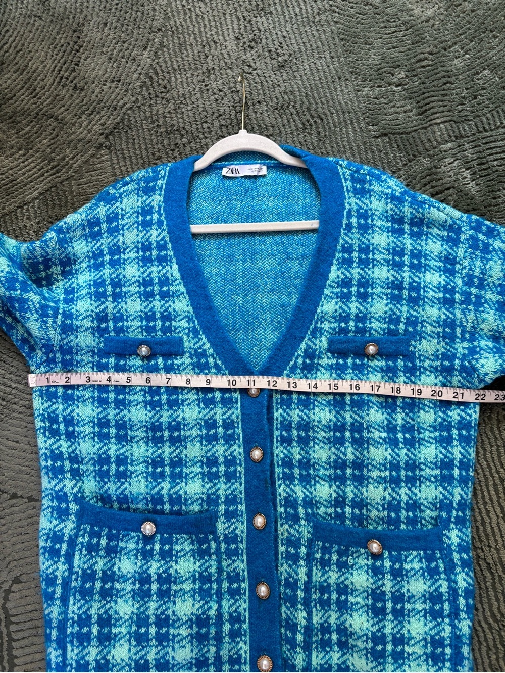 ZARA Turquoise Plaid Oversized Cardigan Sweater - Picture 6 of 12